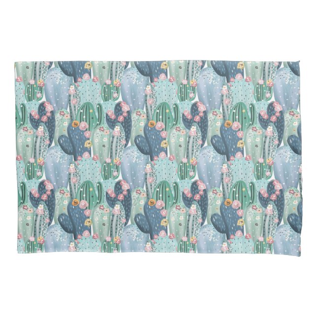 Monogram | Soft Patel Cactus Pattern Pillowcase (Front-Left)