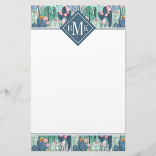 Monogram   Soft Patel Cactus Pattern Stationery