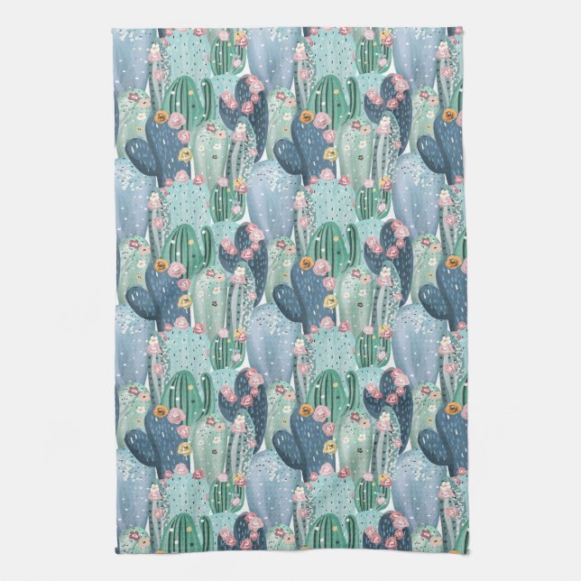 Monogram | Soft Patel Cactus Pattern Tea Towel (Vertical)
