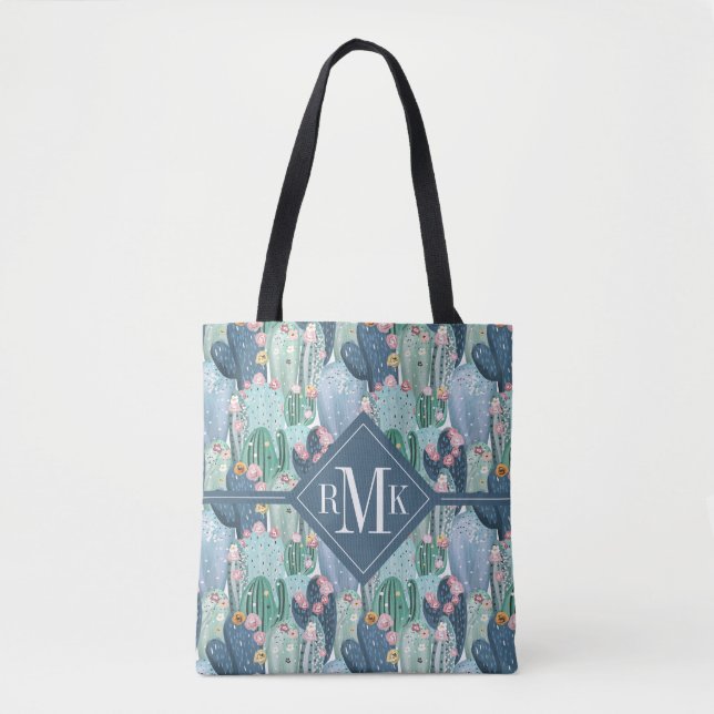 Monogram | Soft Patel Cactus Pattern Tote Bag (Front)