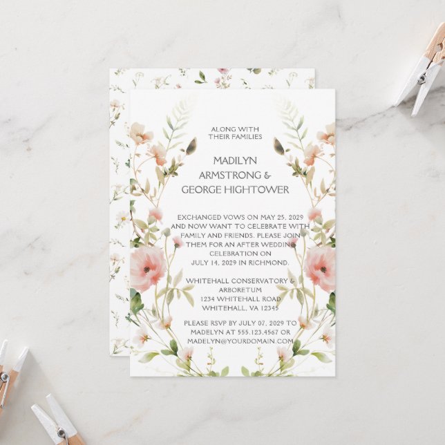 Monogram Soft Pink Floral Wreath Wedding Invitation (Front/Back In Situ)