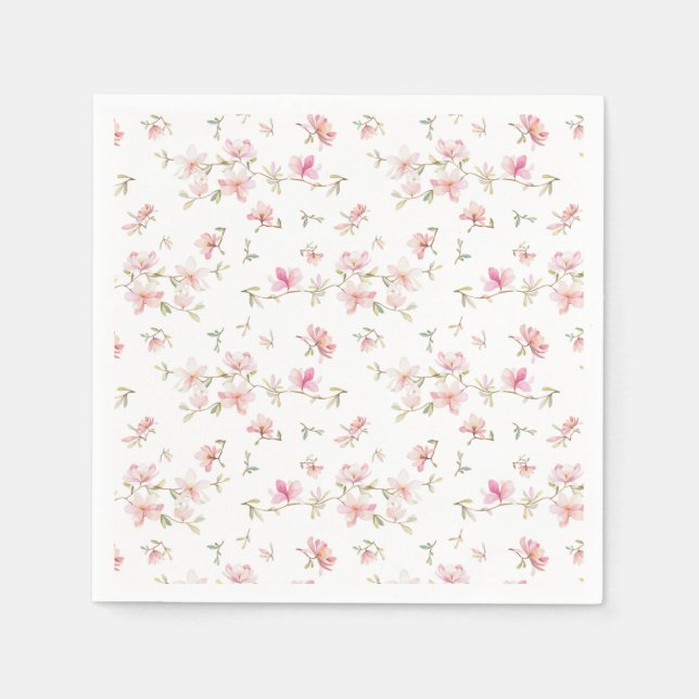 Monogram | Soft Pink Watercolor Flower Pattern Napkin (Front)