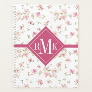 Monogram Soft Pink Watercolor Flower Pattern Planner