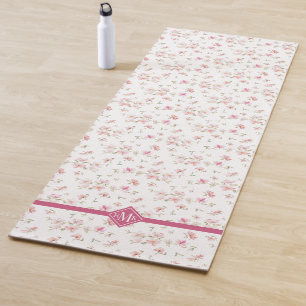 Monogram   Soft Pink Watercolor Flower Pattern Yoga Mat