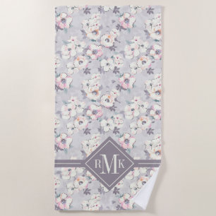 Monogram   Soft Pink Watercolor Pattern Beach Towel