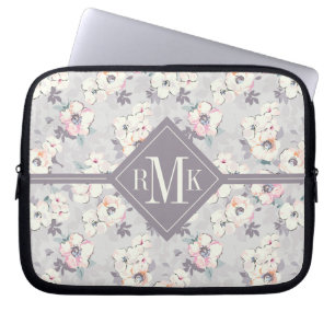 Monogram   Soft Pink Watercolor Pattern Laptop Sleeve
