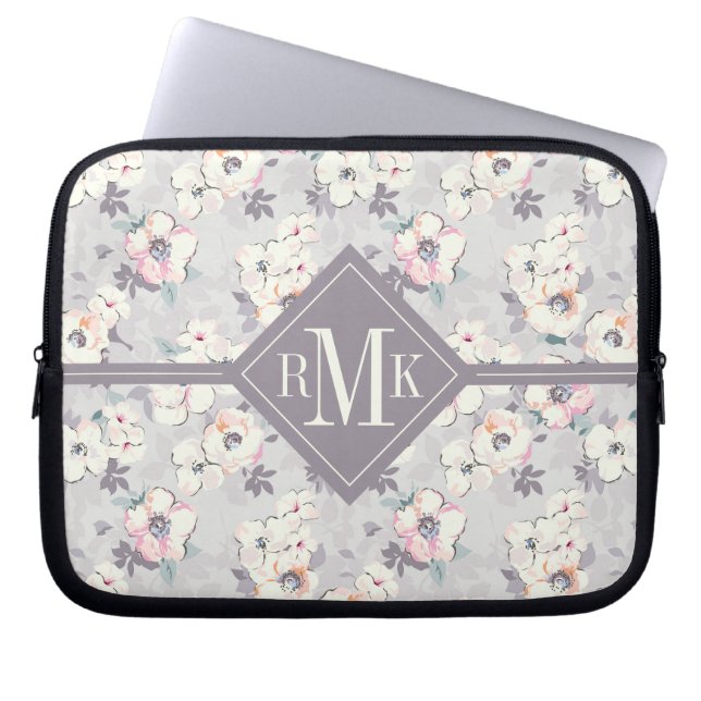 Monogram | Soft Pink Watercolor Pattern Laptop Sleeve (Front)