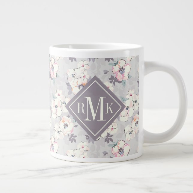 Monogram | Soft Pink Watercolor Pattern Large Coffee Mug (Right)