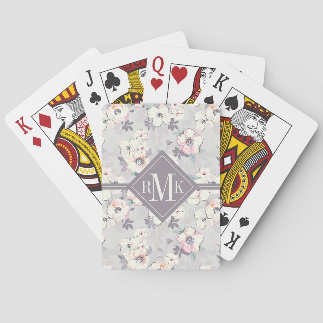 Monogram | Soft Pink Watercolor Pattern Playing Cards (Back)