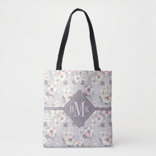 Monogram Soft Pink Watercolor Pattern Tote Bag