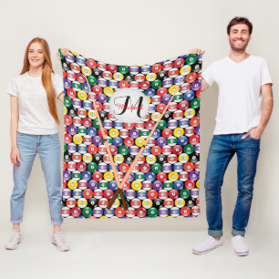 Monogram Solid and Stripe 🎱 Billiards Balls Fleece Blanket