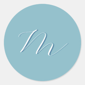 Monogram Solid Blue Pastel Minimalist Professional Classic Round Sticker