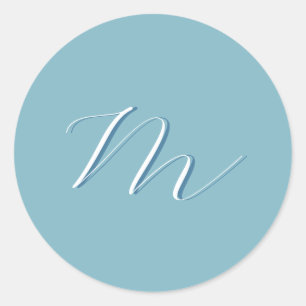 Monogram Solid Blue Pastel Minimalist Professional Classic Round Sticker