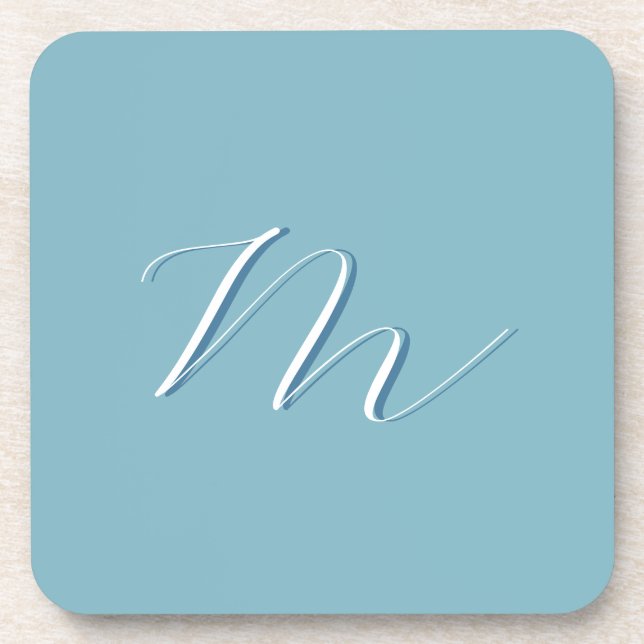 Monogram Solid Blue Pastel Minimalist Professional Coaster (Front)