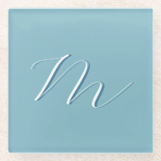Monogram Solid Blue Pastel Minimalist Professional Glass Coaster
