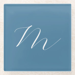 Monogram Solid Blue Pastel Minimalist Professional Glass Coaster