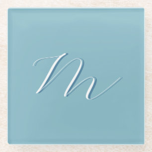 Monogram Solid Blue Pastel Minimalist Professional Glass Coaster