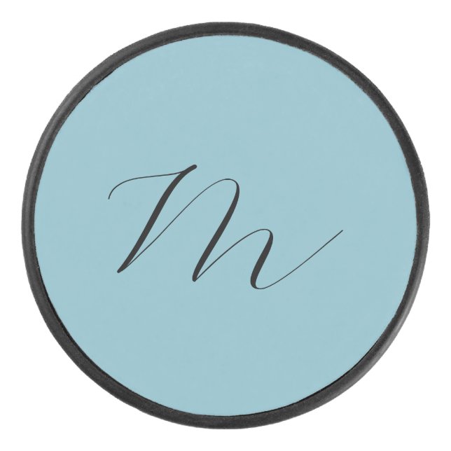 Monogram Solid Blue Pastel Minimalist Professional Hockey Puck (Front)
