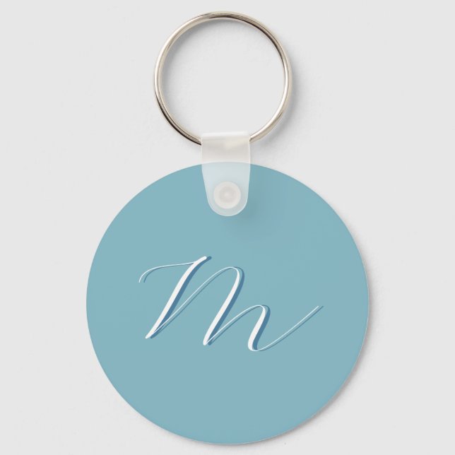 Monogram Solid Blue Pastel Minimalist Professional Key Ring (Front)