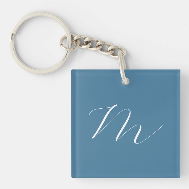 Monogram Solid Blue Pastel Minimalist Professional Key Ring (Front)