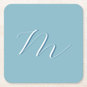 Monogram Solid Blue Pastel Minimalist Professional Square Paper Coaster
