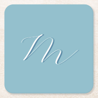 Monogram Solid Blue Pastel Minimalist Professional Square Paper Coaster