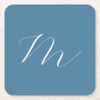 Monogram Solid Blue Pastel Minimalist Professional Square Paper Coaster