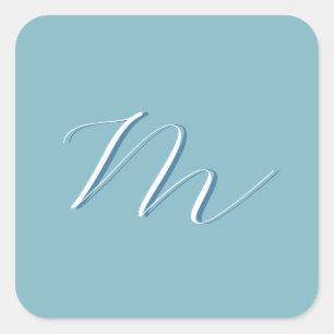 Monogram Solid Blue Pastel Minimalist Professional Square Sticker