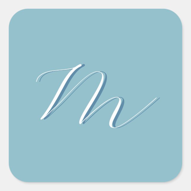 Monogram Solid Blue Pastel Minimalist Professional Square Sticker (Front)