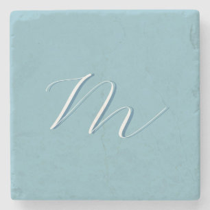 Monogram Solid Blue Pastel Minimalist Professional Stone Coaster