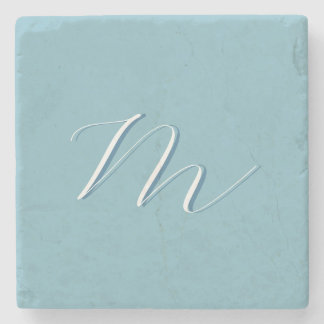 Monogram Solid Blue Pastel Minimalist Professional Stone Coaster