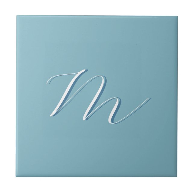 Monogram Solid Blue Pastel Minimalist Professional Tile (Front)