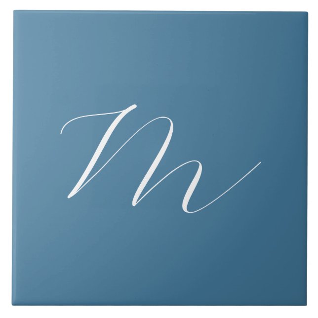 Monogram Solid Blue Pastel Minimalist Professional Tile (Front)