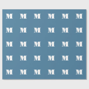 Monogram Solid Blue Pastel Minimalist Professional Wrapping Paper