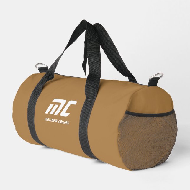 Monogram Solid Brown Name Text Simple for Him Duffle Bag (Right Corner)