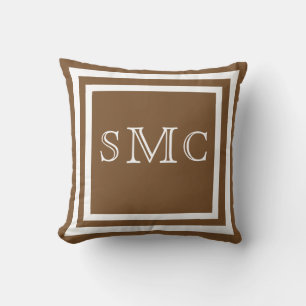 MONOGRAM Solid brown white plain pillow