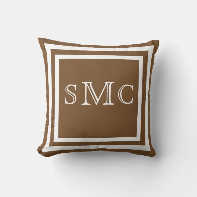 MONOGRAM Solid brown white plain pillow (Front)
