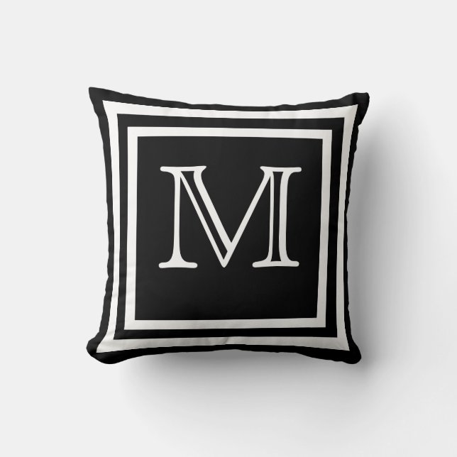 MONOGRAM Solid coloured black plain modern Cushion (Front)