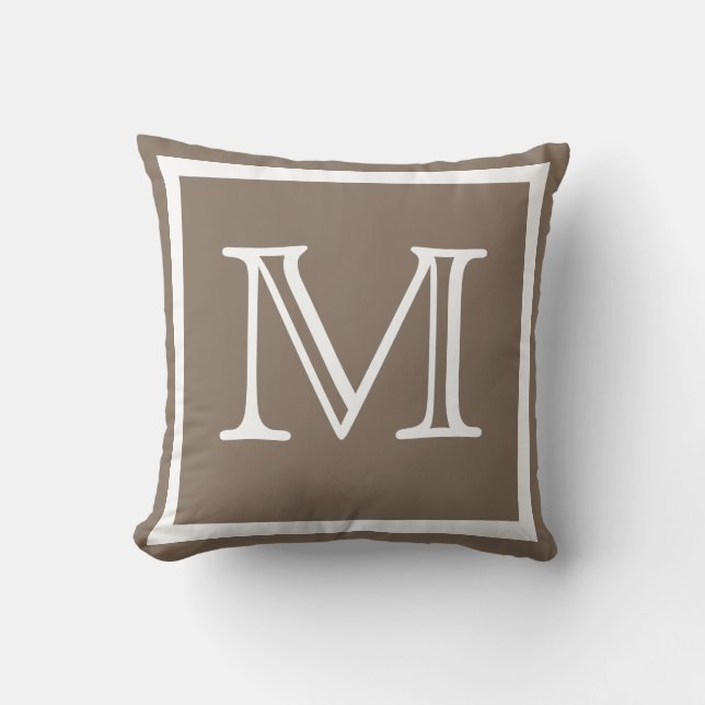 MONOGRAM Solid dark beige  Tan taupe plain pillow (Front)