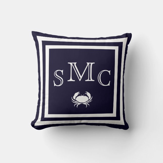 MONOGRAM Solid dark blue plain pillow (Front)