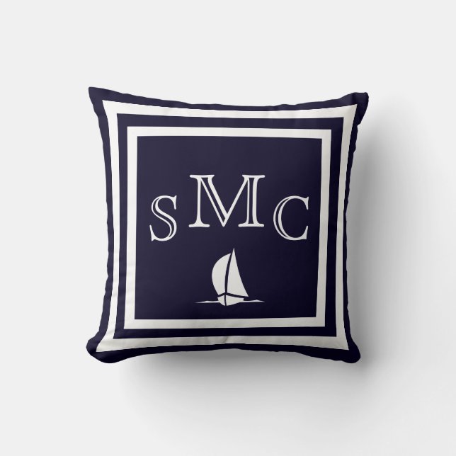 MONOGRAM Solid dark blue plain pillow (Front)