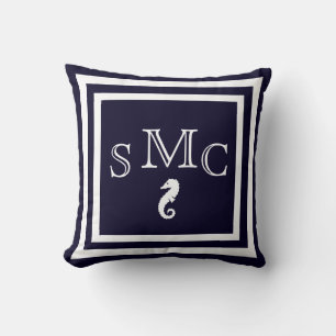 MONOGRAM Solid dark blue plain pillow