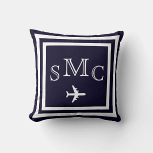 MONOGRAM Solid dark blue plain pillow