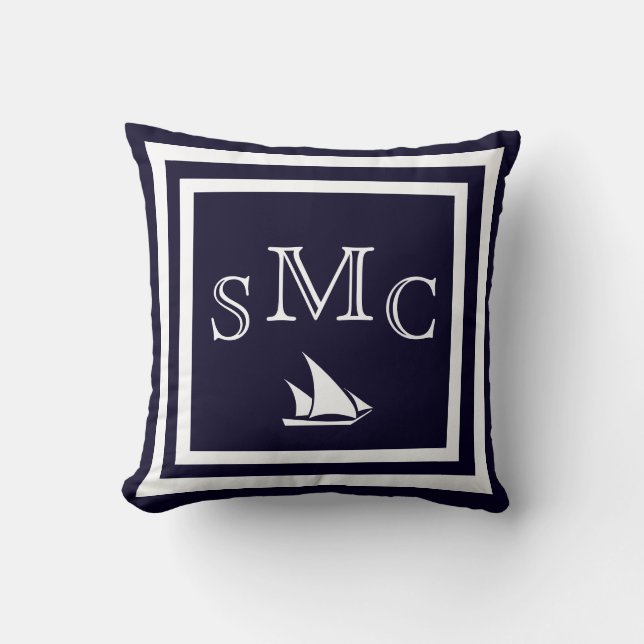 MONOGRAM Solid dark blue plain pillow (Front)