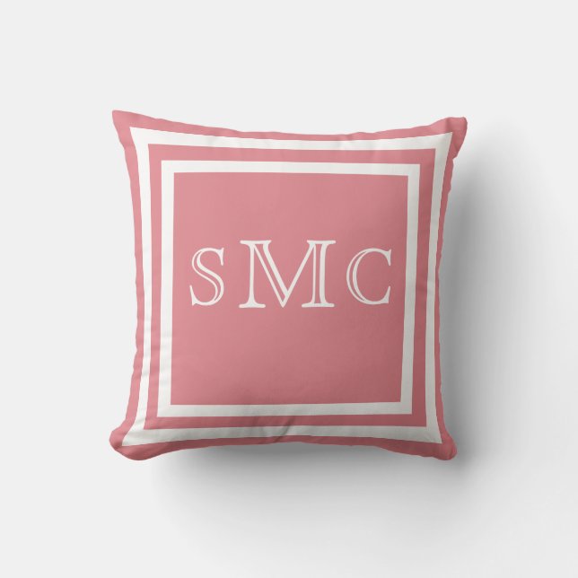 MONOGRAM Solid dusty rose pink white plain pillow (Front)
