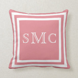 MONOGRAM Solid dusty rose pink white plain pillow