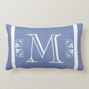 MONOGRAM solid  periwinkle Blue coloured custom Lumbar Cushion