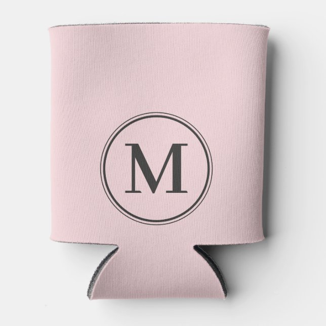 Monogram Solid Pink Whisper and Black Colour  Can Cooler (Front)