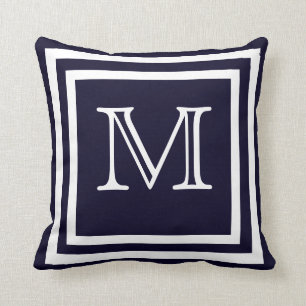 MONOGRAM Solid Soft Dark Navy Blue plain Cushion