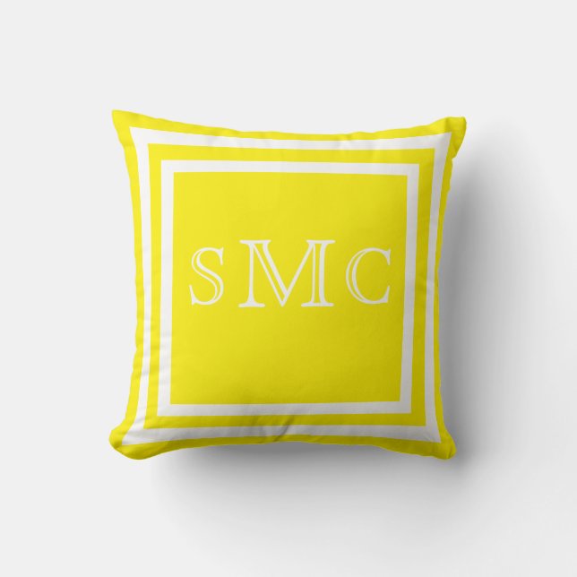 MONOGRAM Solid yellow white plain pillow (Front)